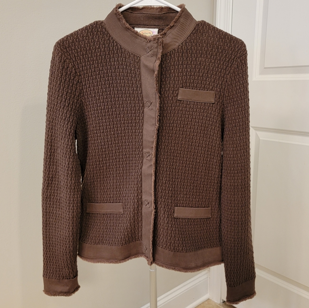 Talbots Chocolate Brown 100% Cotton Snap Front Sweater